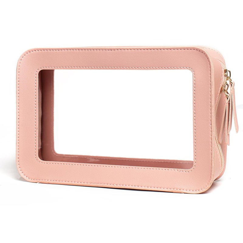 LETGO Clear Makeup Bag, TSA Approved Toiletry Organizer With Zipper, Fit Carry-on Travel Essentials, Cosmetic Bag for Women Men (O-Pink) - Image 1
